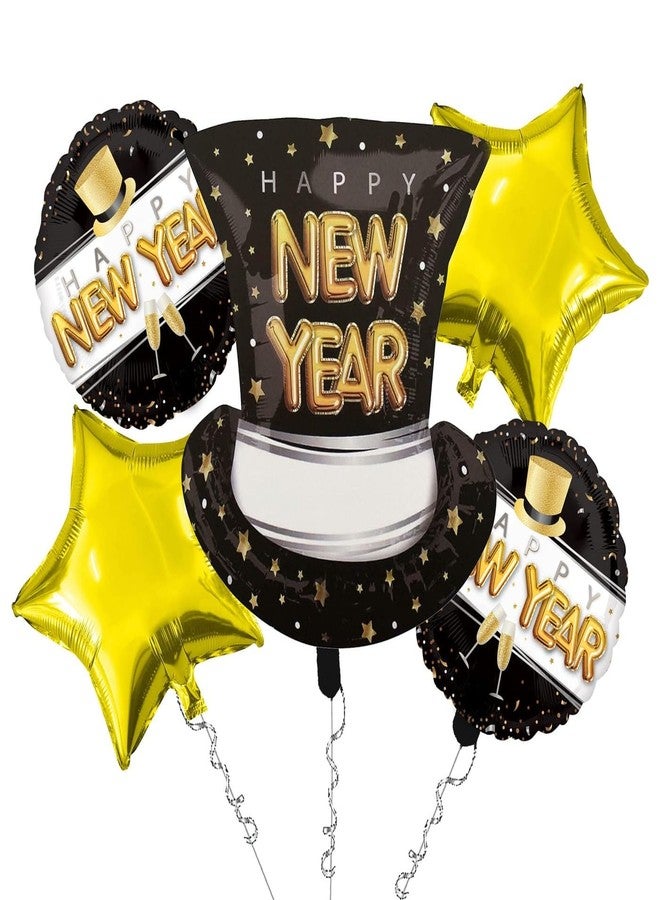 AMFIN (Pack of 5) Hat Foil Balloon for New Year 2026 Party Decoration - Black & Gold - Image 1